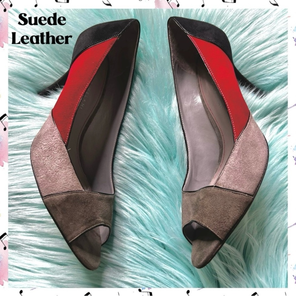 Antonio Melani Suede LEATHER Heels Womens 8 Colorblock Open Toe Pumps